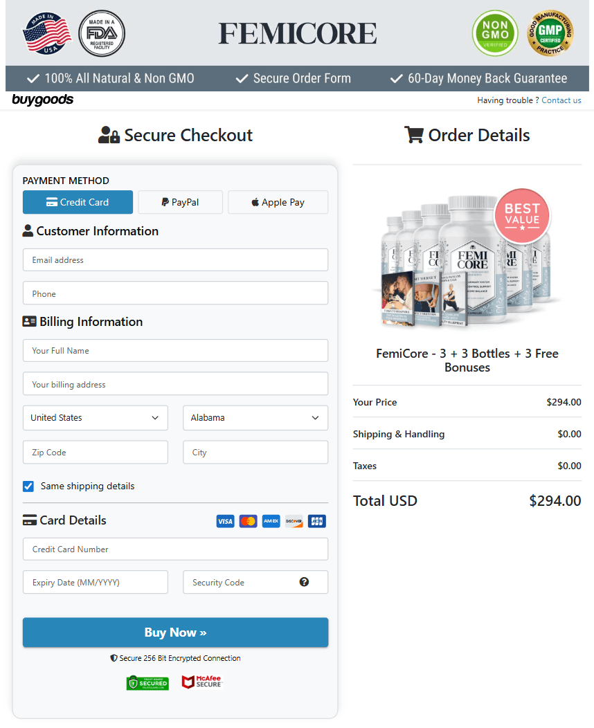 Femicore-Checkout-Page
